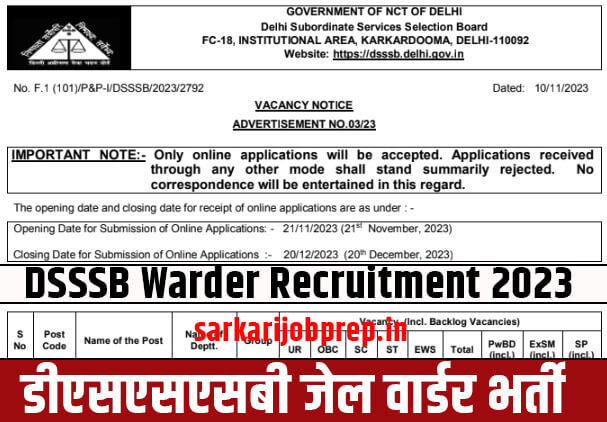 DSSSB Warder Vacancy 2023