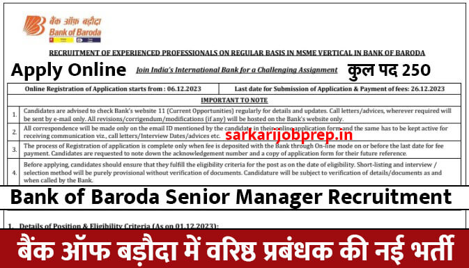 Bank of Baroda Senior Manager Recruitment 2023