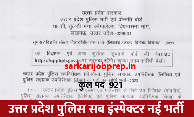 UP Police Sub Inspector Recruitment 2024