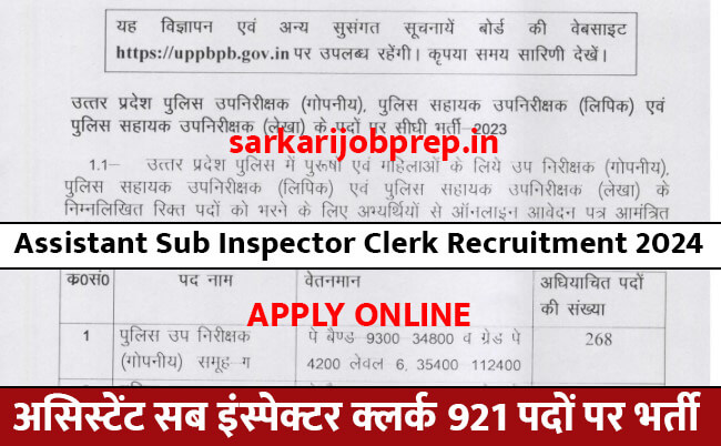 Assistant Sub Inspector Clerk Recruitment 2024