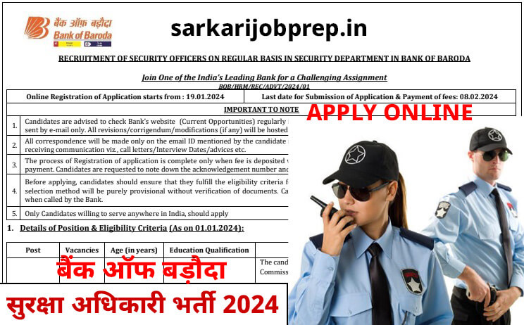 Bank Of Baroda Security Officer Recruitment 2024
