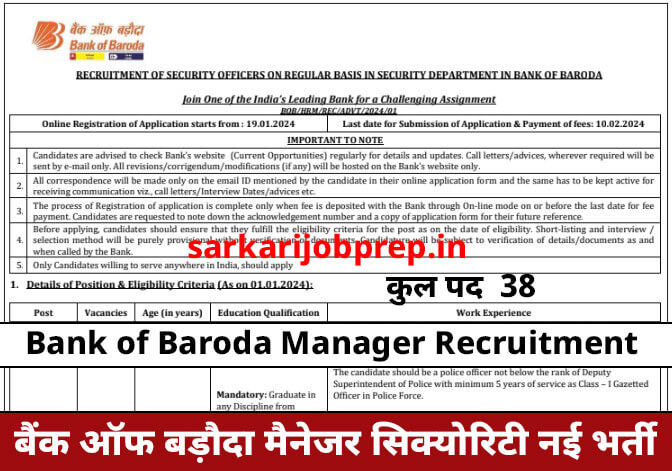 Bank of Baroda Manager Recruitment 2024