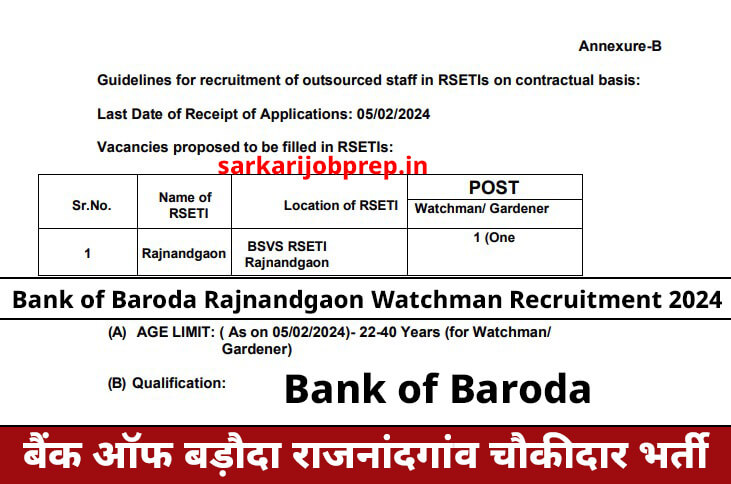 Bank of Baroda Rajnandgaon Watchman Recruitment 2024