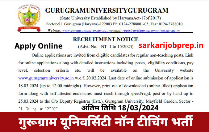 Gurugram University Non Teaching Recruitment 2024