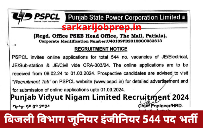 Punjab Vidyut Nigam Limited Recruitment 2024