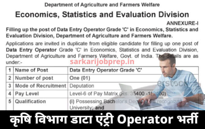 Agriculture Department Data Entry Operator Recruitment 2024